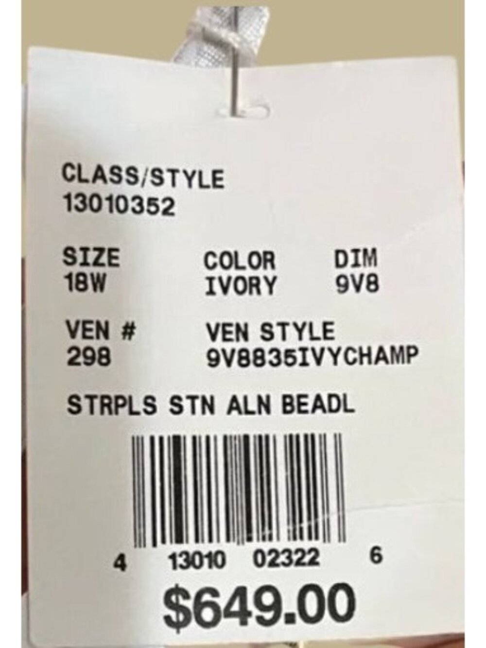 Ivory Satin Strapless‎ Beaded Wedding Gown Dress Size 24W Bride Train 9V8835 - Picture 10 of 10